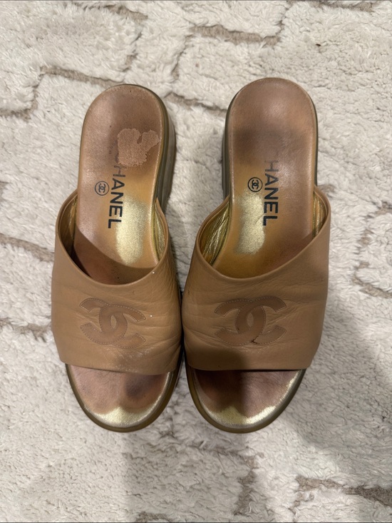 CHANEL Shoes - Vintage CHANEL Cognac Leather CC Logo Slide Mules